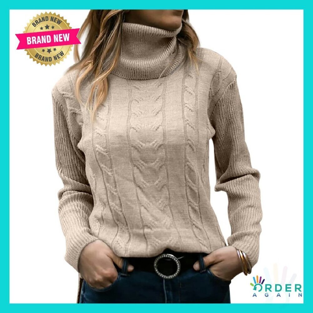 Cable Knit Turtleneck Sweater Slim Fit Classic Chic Fall Winter Wardrobe